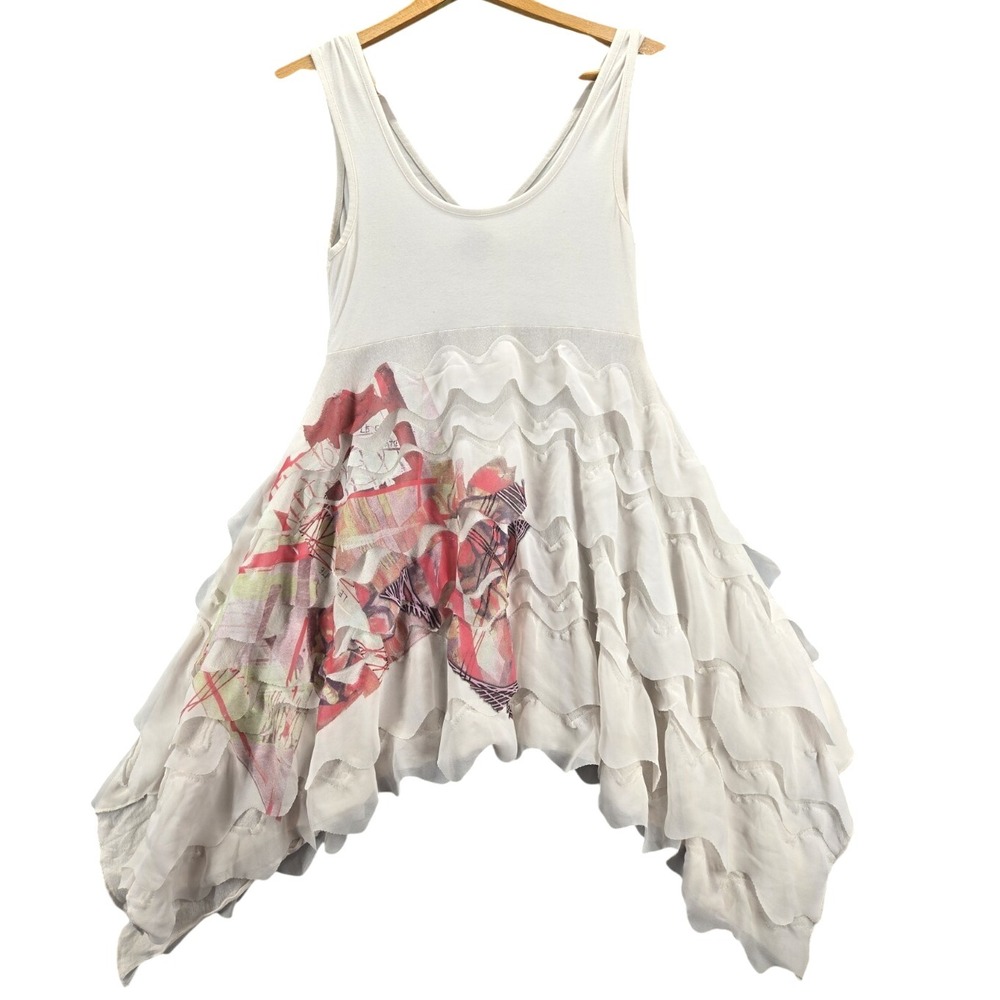 Legatte Marco Fantini Mini Ruffle White Abstract Design Dress US 6 ITALY 42